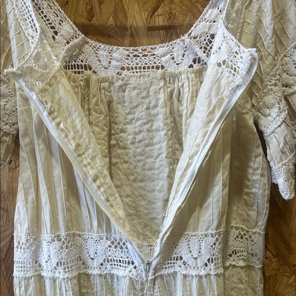 Vintage Cottagecore Peasant Cream Lace Crochet Trim Dress, No Brand, No Tags - Picture 12 of 13